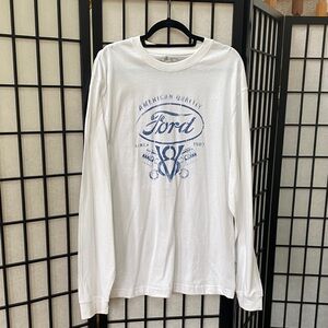 Ford White and Blue Long Sleeve Men's Tee